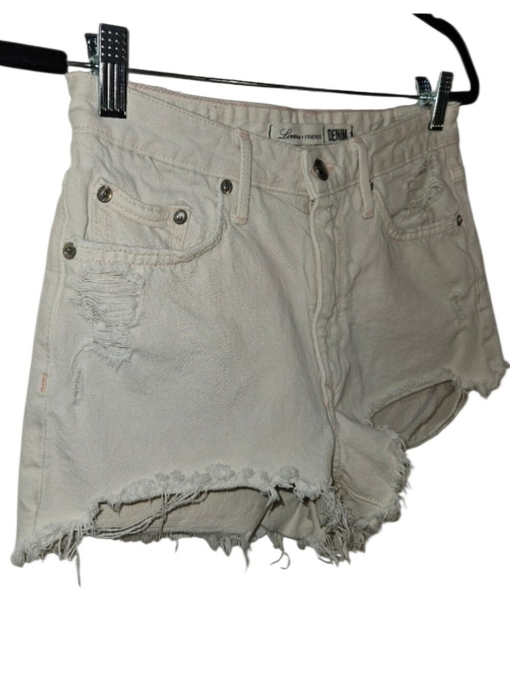 Lovers + Friends Denim Jean Shorts Pink/ White Distressed Cutoffs Women Size 26